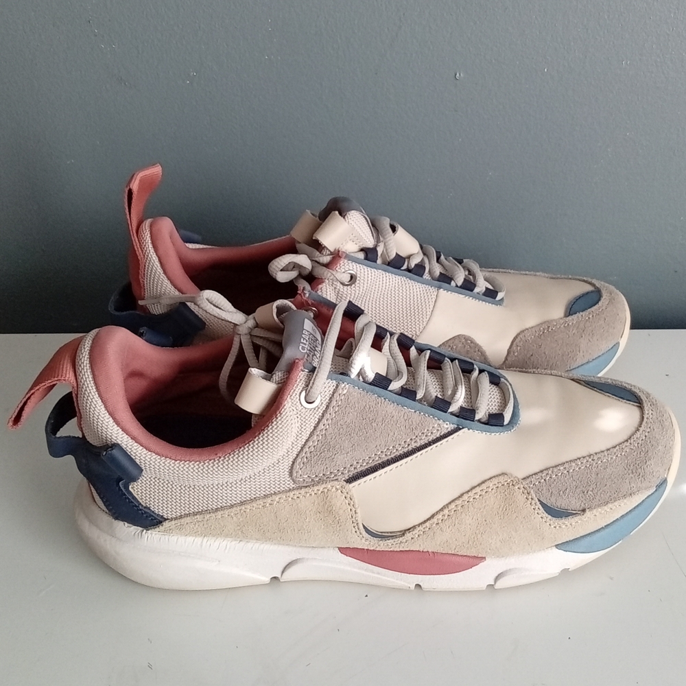 Clear Weather Brand Men Sneakers Shoe Cream Suede Blue Pink Accents Lace Up Size